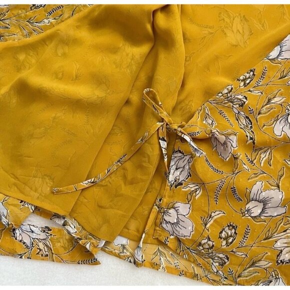 Banana Republic Sz PS SP Yellow Floral Print Chiffon Belted Wrap Top Blouse Dot - Picture 6 of 13